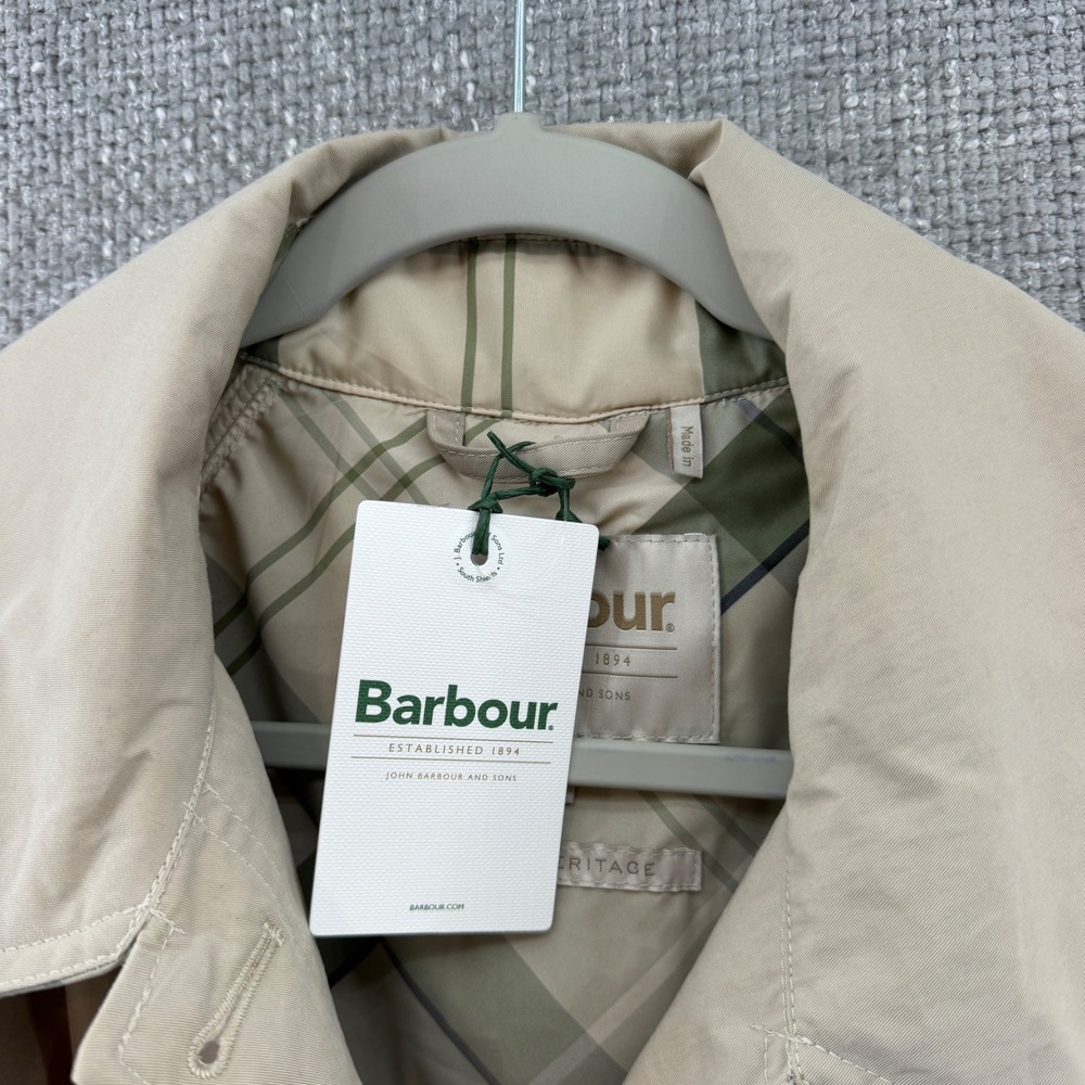 Barbour Garbo Showerproof Trench Coat Womens Size 8 Beige New Long Belted Jacket - Picture 6 of 12
